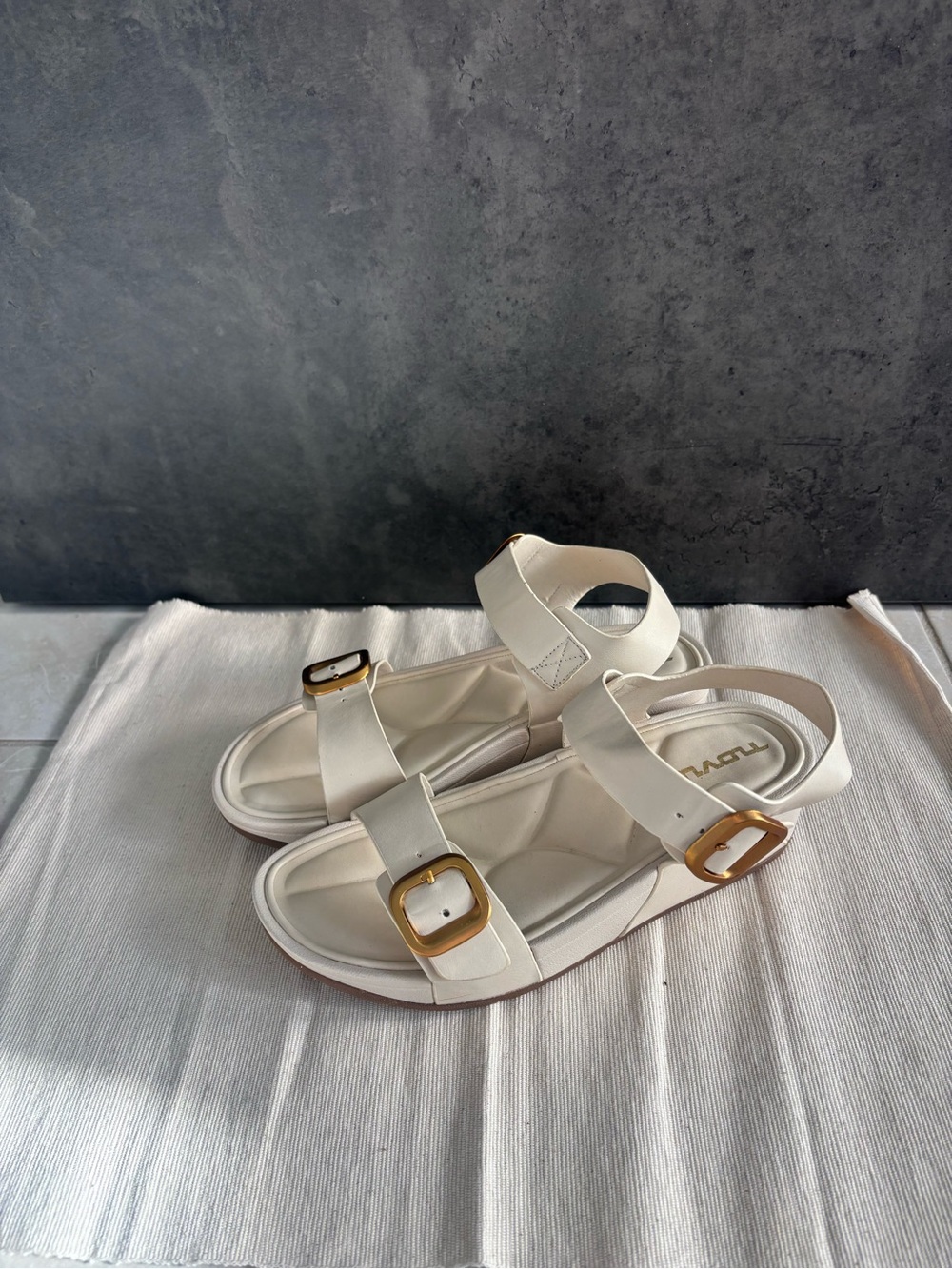 Novus Women's Cream Strap Platform Sandals with Gold Buckles
